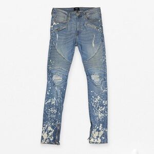 Forever 21 Men's Light Blue Distressed grunge bleach splatter Skinny Jeans 32